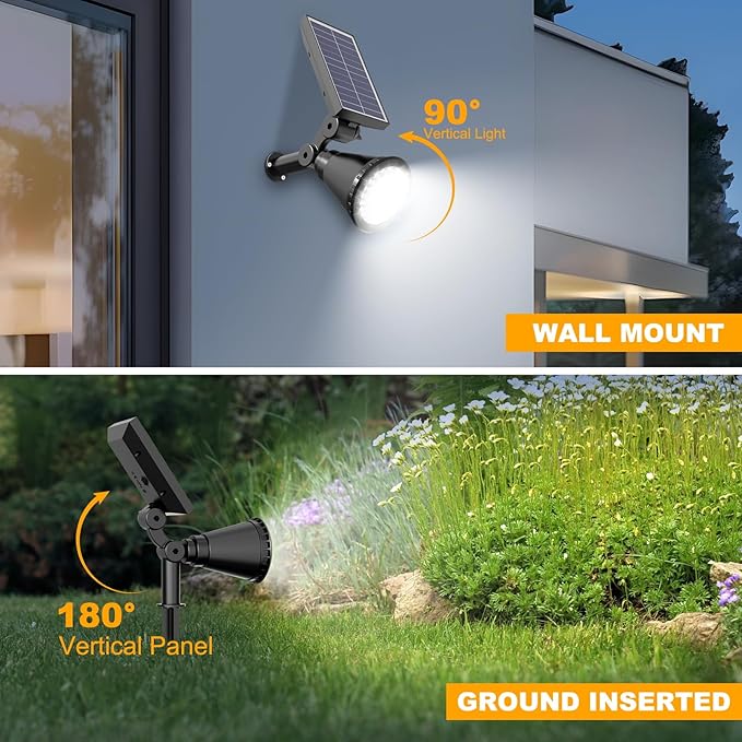 Solar Spot Lights Outdoor, 36 LEDs 1000LM Adjustable Solar Lights Outdoor Waterproof, 2-in-1 Solar Powered Spotlights Landscape Lighting for Garden, Yard, Pathway- 4 Pack (Cool White)