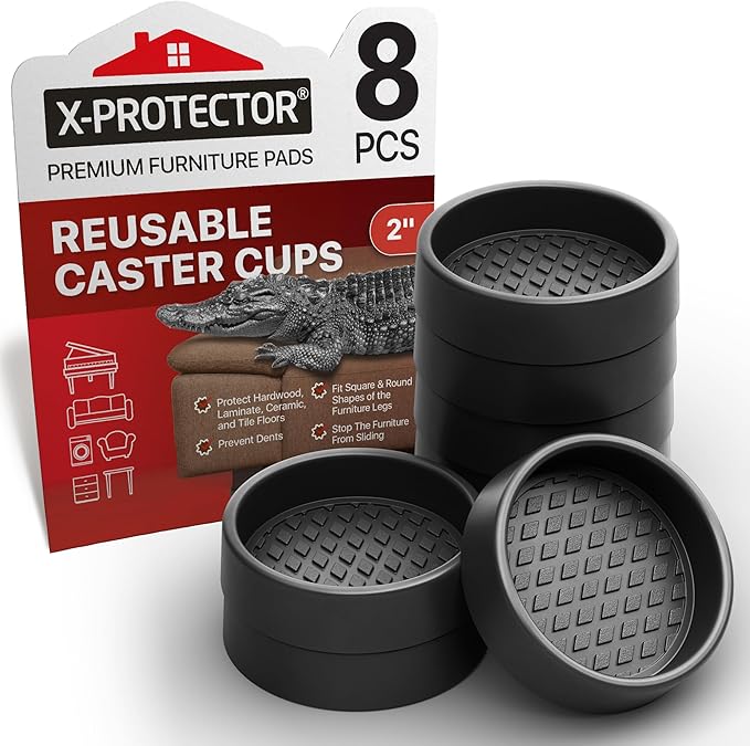 Furniture Cups X-PROTECTOR – 2" Caster Cups 8 PCS – Round Furniture Coasters – Ideal Bed Stoppers – Non Skid Furniture Pads with a Perfect Design – Rubber Furniture Pads - Protect Any Flooring!