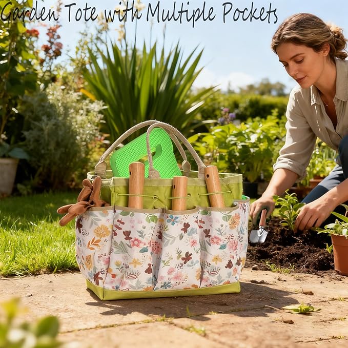 Garden Tool Set 11-Piece Heavy Duty Gardening Hand Tools - Rust-Resistant Stainless Steel with Durable Stylish Garden Tools Organizer Tote Bag | Ideal Gardening Gift for Women & Garden Enthusiasts