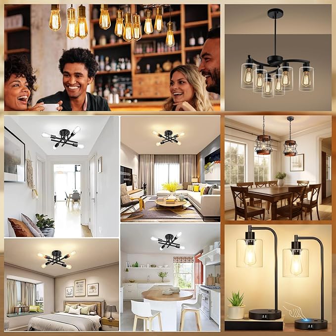 Depuley LED Light Bulbs E26: Chandeleir Lights Bulb 6W Equivalent 60W - Edison Vintage Bulbs Warmlight 2700K ST58 Clear Glass Bulb 800LM 80+CRI Non-Dimmable 6-Pack