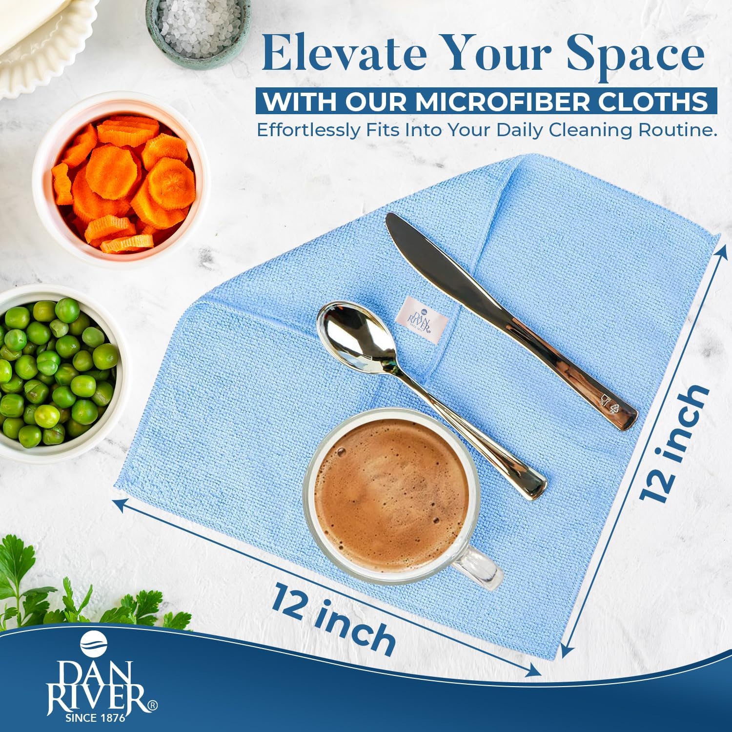 DAN RIVER 12-Pack Microfiber Towels – Ultra Absorbent, Lint-Free & Streak-Free dishwashing Rags for Home, Car & Kitchen - Must-Have Cleaning Essentials - 12" x 12" - Assorted