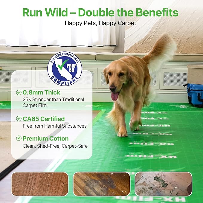 39"x100' Heavy-Duty Floor Protection | Construction Grade Carpet Protector | Drop Cloth Plastic Film for Hardwood Floors | Waterproof Painters Covering with No Residue(Mint Green)