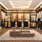 Aheaplus Closet System with 6 Drawers, 4 Hanging Rods & Corner Tower, Corner Closet System with Hanging,92.6" L-Shaped Walk-In Wardrobe Organizer, 2000+ lbs Capacity, Set of 3, Black