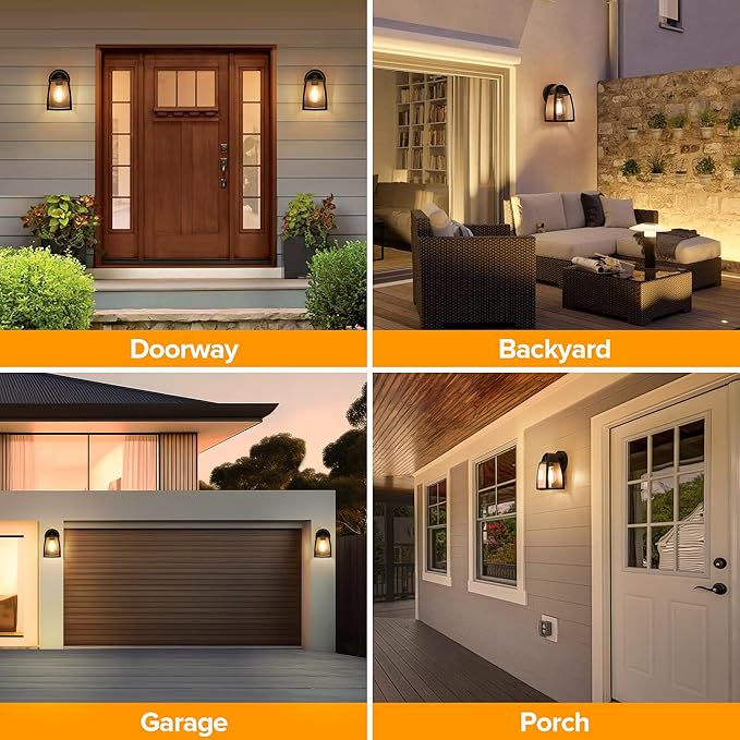 LUTEC 2 Pack Outdoor Wall Light Fixtures, Exterior Waterproof Wall Lantern with Clear Glass Shade, Aluminum Modern Matte Black Porch Sconce Outdoor Lighting for Garage Entryway Yard