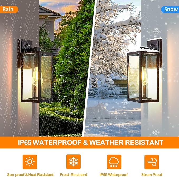 Dusk to Dawn Outdoor Lighting Fixtures for House, ORB Sensor Porch Exterior Lights Wall Mount, Anti-Rust Wall Light, Wall Sconce Lamp, Waterproof Wall Lantern for Garage, 2-PACK