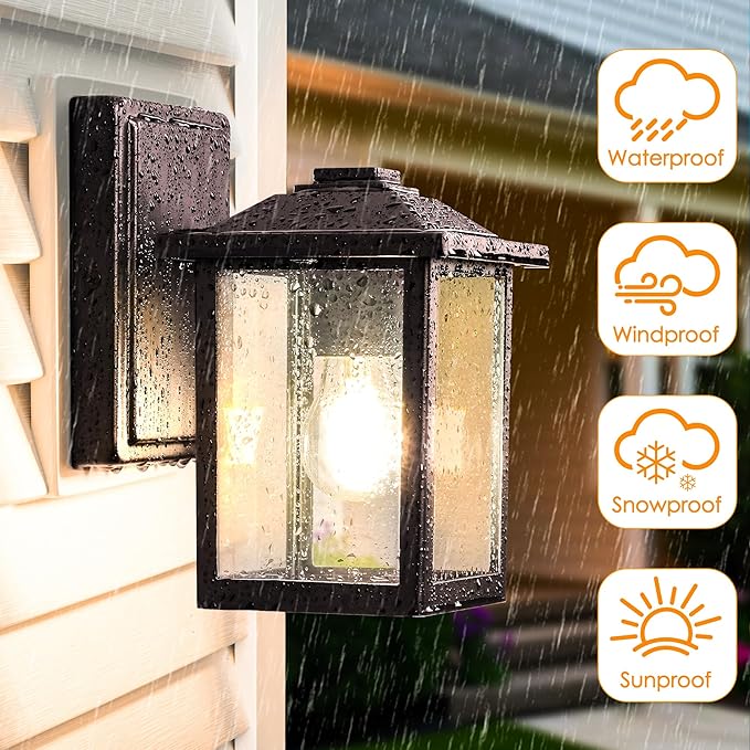 Outdoor Wall Lantern, Exterior Waterproof Wall Sconce Light Fixture, Dark Chocolate Front Door Mounted Lighting with Glass, Anti-Rust Porch Lamp