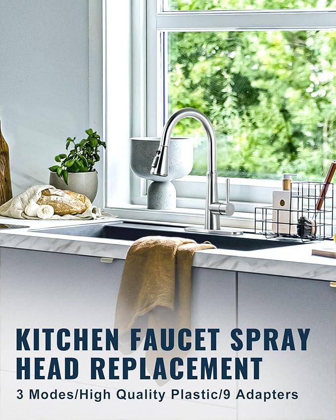ALEASHA Pull Down Spray Head for Kitchen Faucet,3-Function Sink Spray Nozzle with 9 Adapters,Kitchen Faucet Head Replacement Compatible with Moen,American Standard Faucets,Brushed Nickel