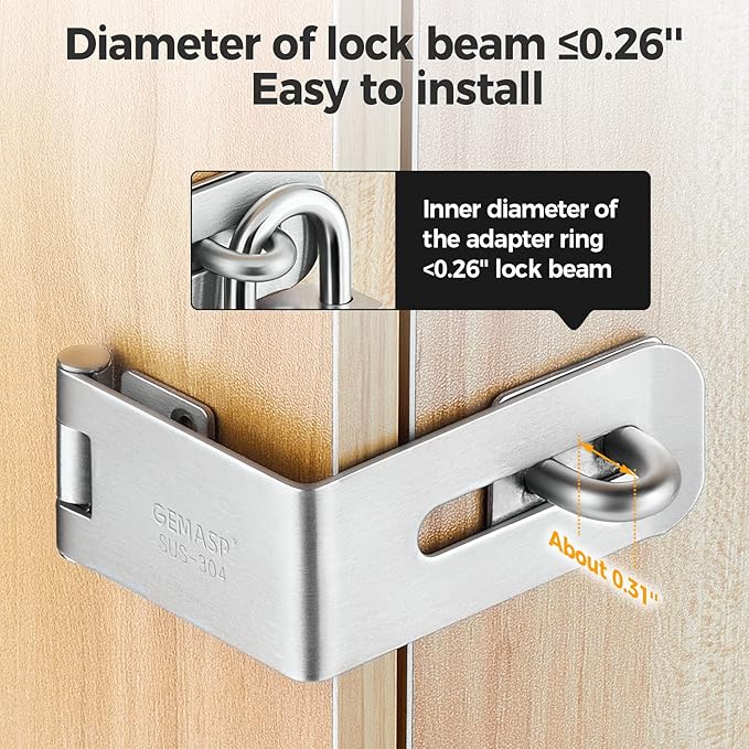 Hasp Latch 2 Pack, 90 Degree Solid 304 Stainless Steel File Cabinet Lock Desk Drawer Lock, Safe Security Padlock Latch Hasp Lock for Personal Privacy, Large