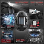 YESWELDER Auto Darkening Welding Helmet with Rechargeable Fan and Light, 3.93"X3.66"Large View 1/1/1/1 True Color 4 Arc Sensor Solar Powered Welding Hood, 3/5-9/9-13 Wide Shade Weld Mask LYG-30800H-W