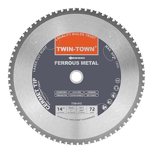 TWIN-TOWN 14-Inch 72 Teeth Dry Cut Steel and Ferrous Metal Cermet Saw Blade with 1-Inch Arbor
