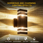 2 Pack Oil Rubbed Bronze Outdoor Wall Lights with 3-Mode Motion Sensor Up Down Porch Lights Modern Dusk Dawn Exterior Sconce Wall Mount Outside Coach Lantern for House(with 4 Dimmable Warm Bulbs)