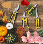 4-Pack Multifunctional Garden Scissors Set-Yellow-BIDMLI Stainless Steel Pruning &Floral Shears with One-Piece Handle Blades Tree Pruning, Flower Trimming, Fruit Picking Tasks Home&Garden Tool.