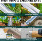 Berry&Bird Hori Hori Garden Knife, Multi-Purpose Gardening Knifes with 7" Stainless Steel Double Edge Sharp Blade, Soil Knife with Canvas Sheath, Full-Tang Garden Tools for Weeding Planting Digging