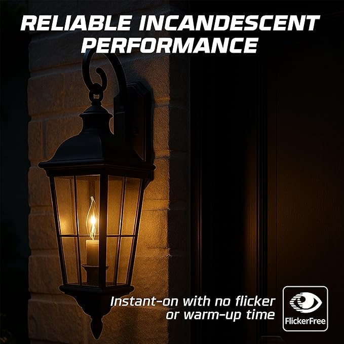 OHLECTRIC CA8 Incandescent Flame Tip Light Bulb (4-Pack) 25 Watt, Candelabra Base E12, Dimmable Bulbs, 2700K Soft White, 210 Lumens, Decorative Candle Bulb for Chandeliers, 1500 Hour Life, 120V