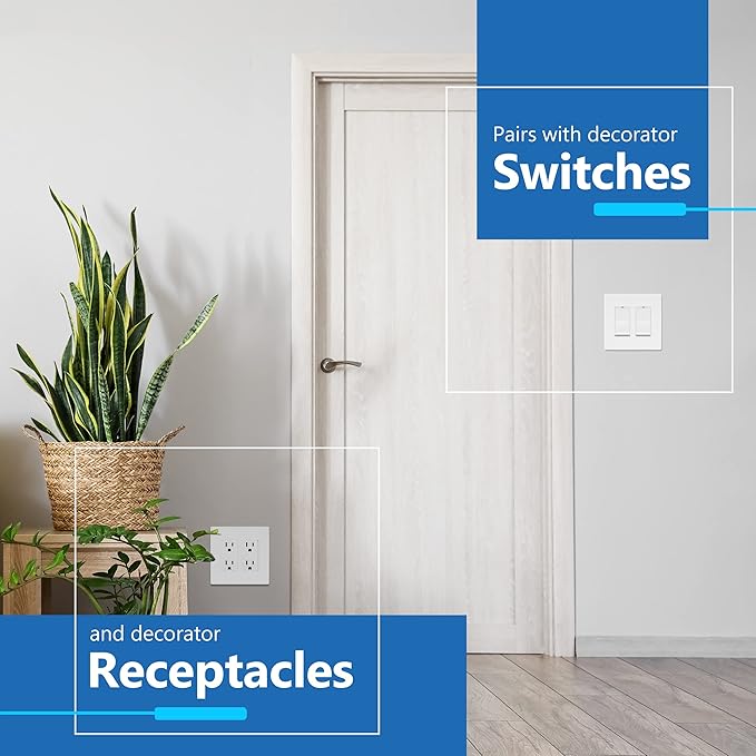 LIDER Matte Finish Double Decorator Switch Cover, Screwless Wall Plate, Mid-Size 2-Gang 4.88" x 4.92", Unbreakable Polycarbonate Thermoplastic, UL Listed, LSWP-32M-W5P, White, 5 Pack