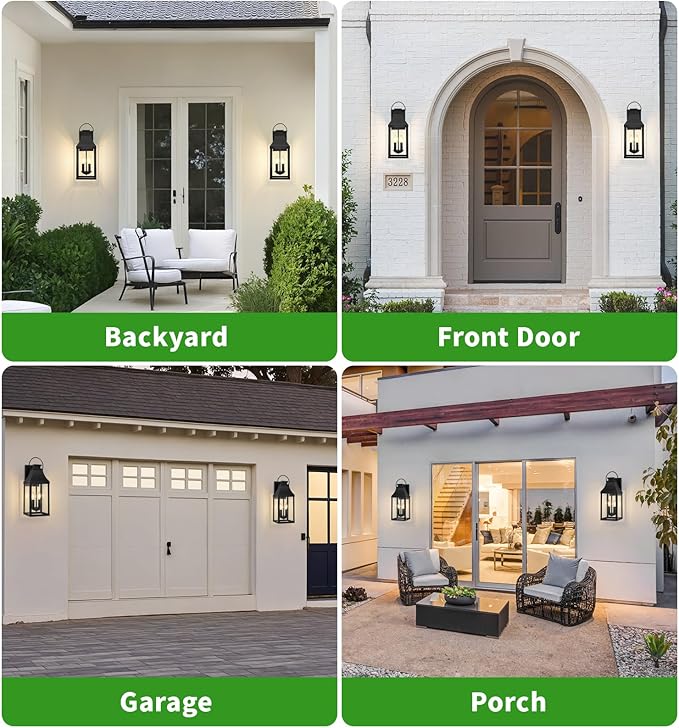 tewei 2-Pack Outdoor Wall Lights, 20'' Porch Light Outdoor Wall Sconce Lantern, Modern Black Exterior Lighting Fixture Wall Mount, Outside Light for House Garage