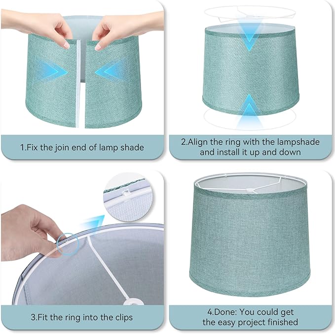 Lamp Shades Set of 2 - Drum Lampshades 11.4" x 12.9" x 9.8" Inches, Fabric Medium Replacement Lampshades for Table Lamp, Floor Lamp, Assembly Required, Spider,Linen