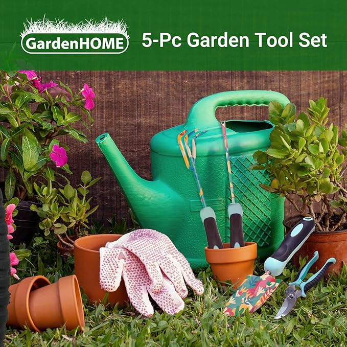 GardenHOME 5-Piece Gardening Tool Set, Durable Floral Garden Tools with Ergonomic Handles and Accessories – Gift Set for Women, Beginners, and Garden Lovers – Ideal for Spring and Summer Gardening