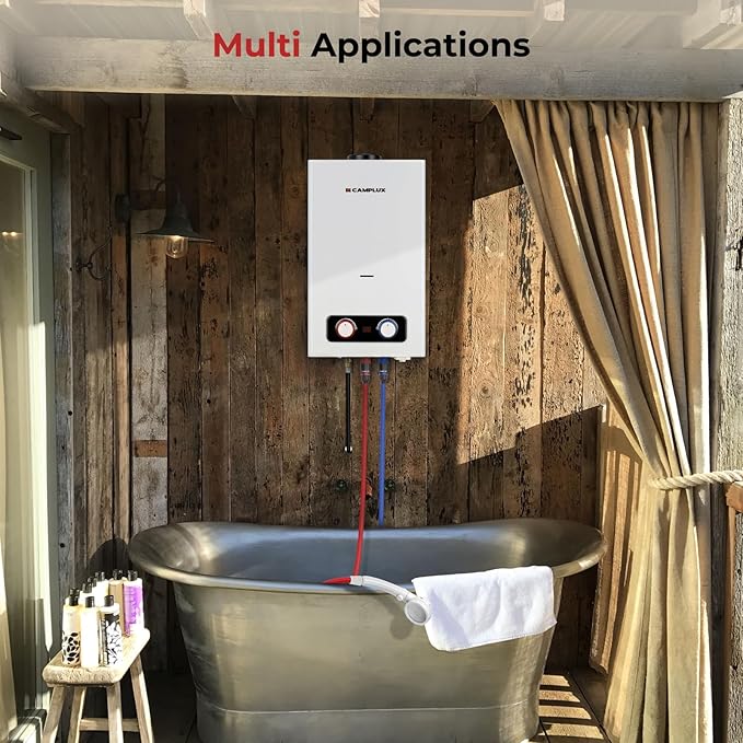 CAMPLUX 2.64 GPM Tankless Propane Water Heater, Portable Water Heater Outdoor with Overheating Protection, for Camping, Cabins, Barns, Easy Installation, 68,000 BTU, BD264