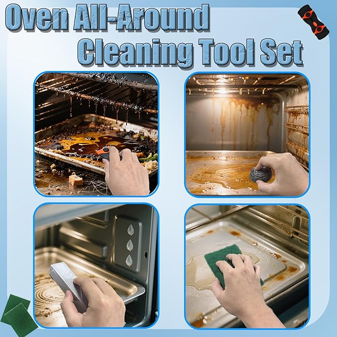 Heavy Duty Oven Cleaner Brush Set, Oven Cleaning Accessories Tools, for Deep Cleaning Stoves, Grills, Ovens & Kitchen Surfaces - Removes Tough Grease & Carbon Buildup