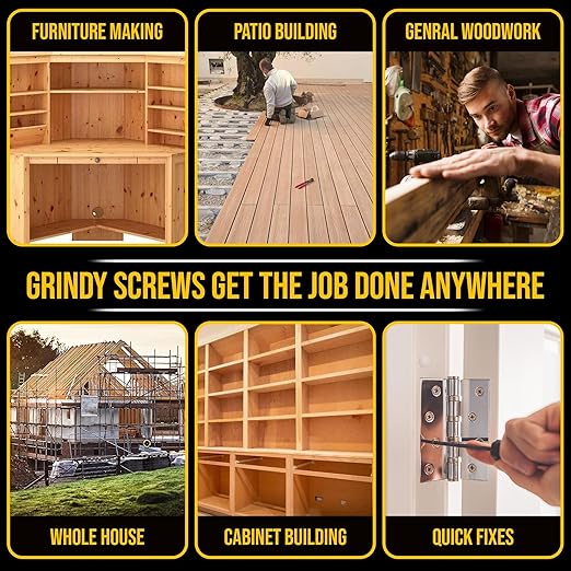 #10 x 3’’ Stainless Steel Wood Screws by Grindy (200pack/3.3LBS) – Self-Drilling Deck Screws I Rust Resistant I Quick Drive & Fast Grip I for Cabinet, Furniture & Other Projects I Bit Included