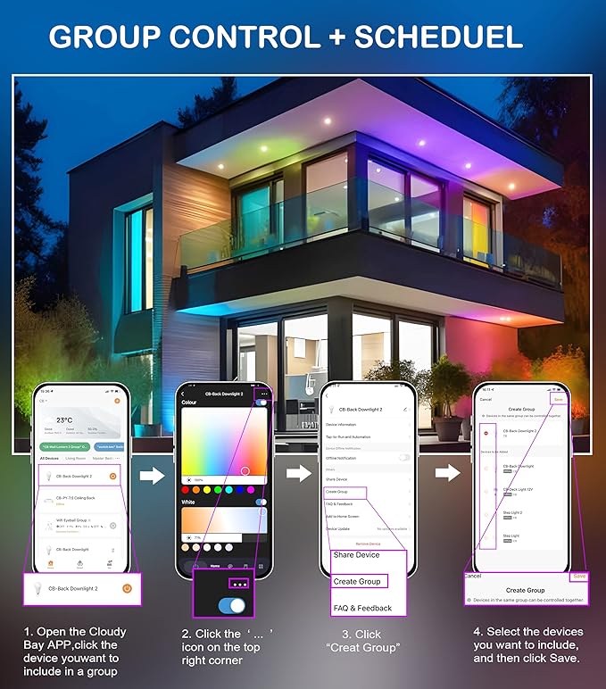 CLOUDY BAY [6 Pack] 4 Inch Smart LED Recessed Ceiling Light with RGB Back Light,Hub Included,10W 2700K-6500K,2W Color Changing Ultra-Thin Recessed Lighting, Baffle Trim Wafer Downlight, Hub Included