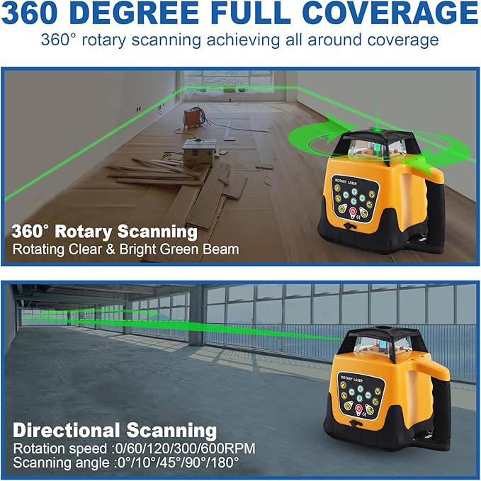 Automatic Self Leveling Rotary Laser, 1650ft Green Beam Laser Level with Receiver Remote Control, 360 Rotating Horizontal Vertical Transit Level (Rotary Laser Level Kit)