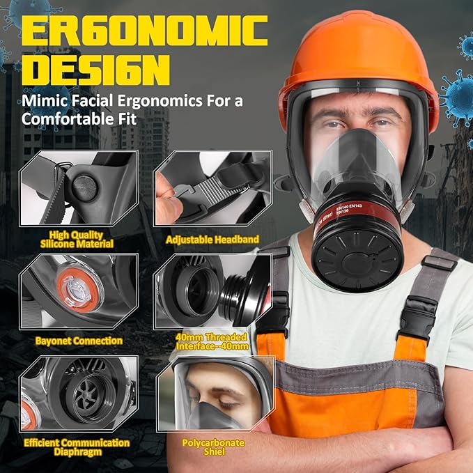 Full Face Gas Mask - Gas Masks Survival Nuclear and Chemical, Reusable Respirator Mask