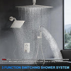 Shower Faucet Set, 12" Ceiling Mount Rainfall Shower System with 2 Rain Shower Head and Multi-function Handheld Head Push Button Diverter Shower Faucet Trim Kit (12", Brushed Nickel)