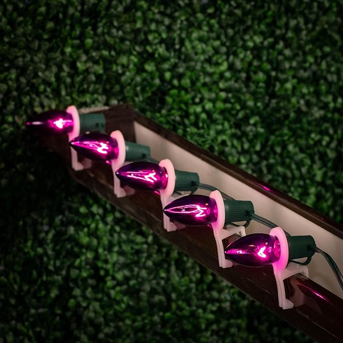 Novelty Lights Incandescent Christmas Replacement Bulbs - Indoor/Outdoor Individual Bulbs for Christmas Tree, Display, & More - C9/E17 Intermediate Base, 7 Watt Lights (Purple, 25 Pack)