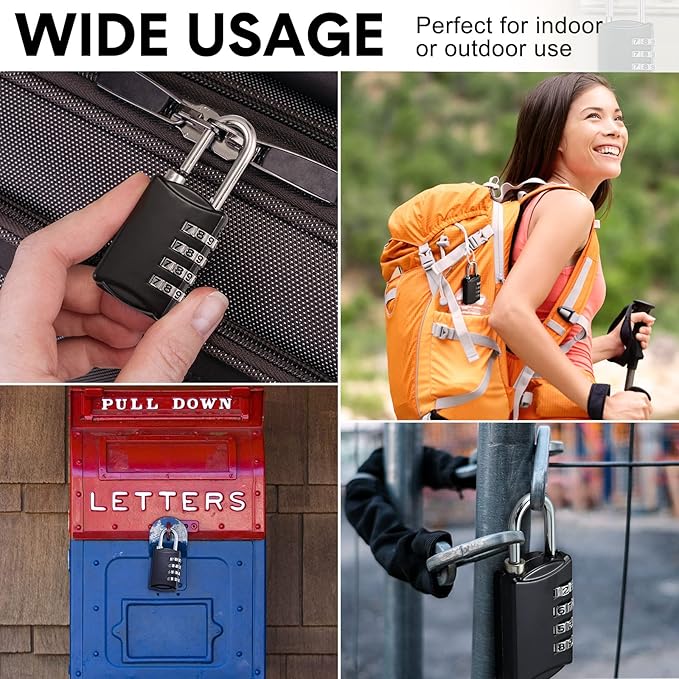 80 Pcs 4 Digit Combination Lock Bulk Small 4 Digit Combo Locks Waterproof Outdoor Combo Locker Black Keyless Number Padlock for Traveling Luggage Toolbox Gym Door Locker Suitcases Fence Cabinet