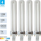 (Pack of 4) 13W CFL Light Bulbs – Single Tube, 2-Pin GX23 Base, 5000K Bright White – Compatible with Sylvania CF13DS/850, Philips PL-S 13W/850, GE F13BX/850