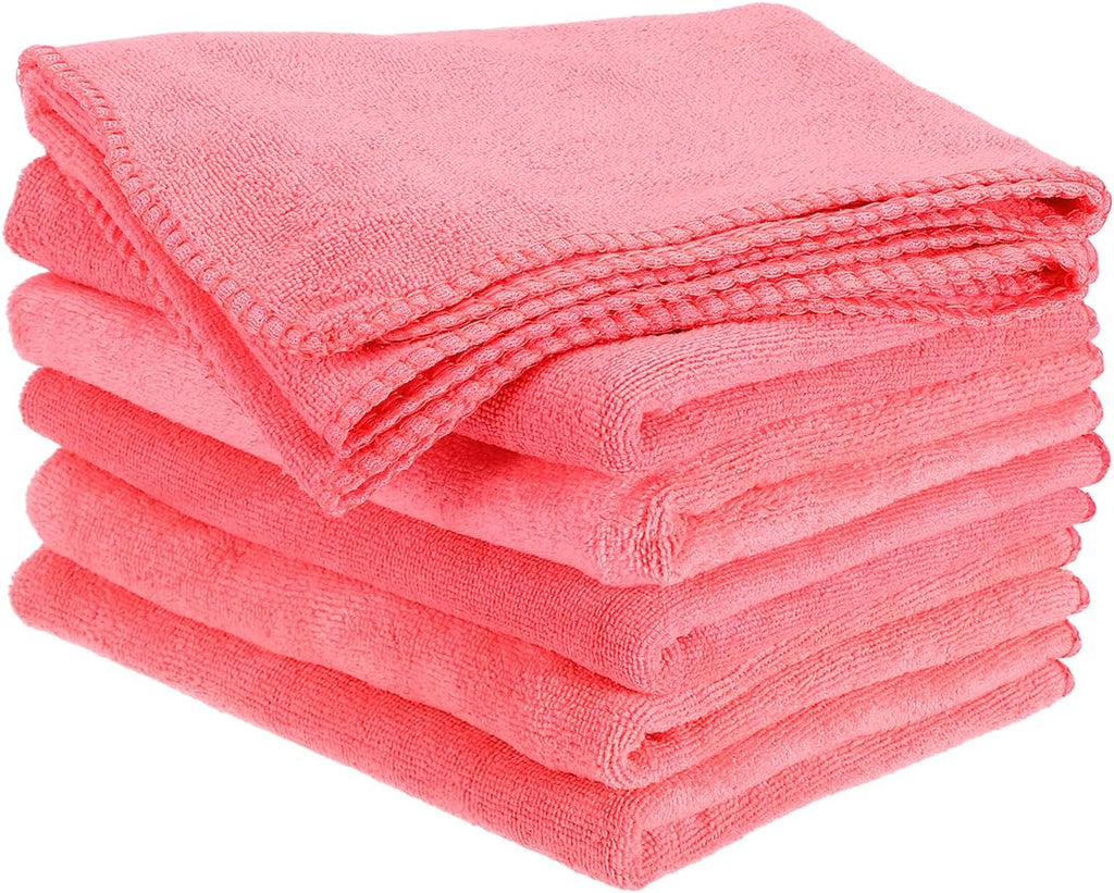 HARFINGTON 6 Pack Microfiber Cleaning Cloth, 24" x 12" Multi-Functional Cleaning Towels Reusable Absorbent Rags for Car Wash Kitchen Household Window Clean, Rose Red