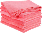 HARFINGTON 6 Pack Microfiber Cleaning Cloth, 24" x 12" Multi-Functional Cleaning Towels Reusable Absorbent Rags for Car Wash Kitchen Household Window Clean, Rose Red