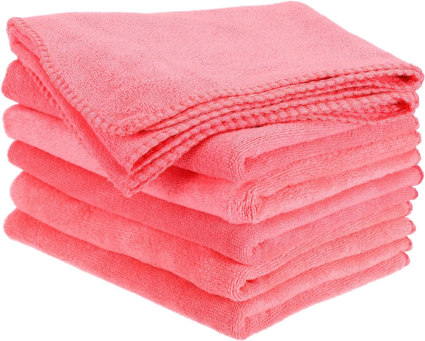 HARFINGTON 6 Pack Microfiber Cleaning Cloth, 24" x 12" Multi-Functional Cleaning Towels Reusable Absorbent Rags for Car Wash Kitchen Household Window Clean, Rose Red