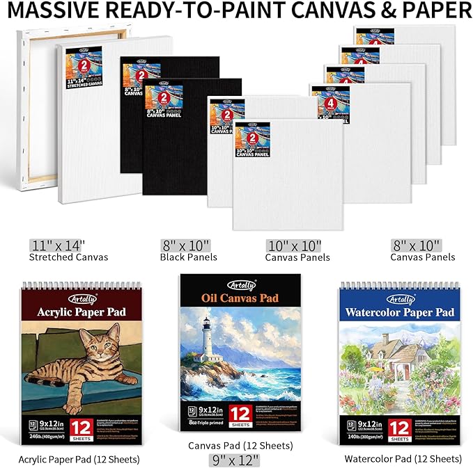 179Pcs Professional All-in-One Art Painting Kit with Aluminum & Beech Wood Easel, 96 Acrylic, Watercolor & Oil Paint Set, Complete Art Supplies Painting Set for Adults, Artists, Beginners