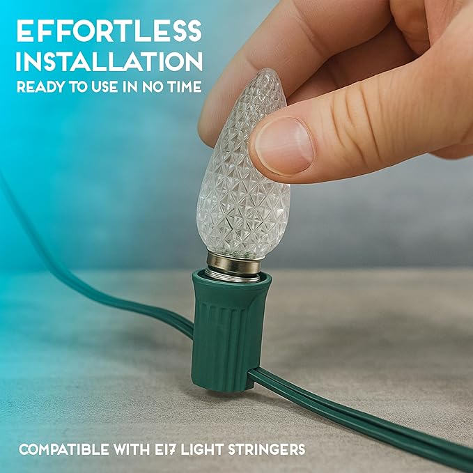 HLO Lighting Set of 25 Teal C9 Faceted LED Christmas Light Bulbs for Indoor & Outdoor Use | Durable Replacement Bulb