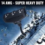 Outdoor Extension Cord 2 Ft with 3 Outlets, 14/3 SJTW 3 Prong Grounded Power Cord, 14 Gauge 14AWG Heavy Duty Power Cable, ETL Listed, 15 Amp 125 V 1875 W-Multiple Outlets for Indoor/Outdoor-Black