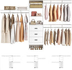 Armocity 120 Inches Closet System, 10FT Walk In Closet Organizer with 3 Shelving Towers, Heavy Duty Clothes Rack with 3 Drawers, Built-In Garment Rack, 120" L x 16" W x 75" H, Max Load 1300 LBS, White