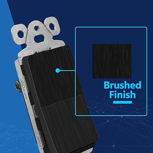 LIDER Brushed Black Minimalist Design Decorator Switch, Frameless Paddle Wall Light Switch, On/Off Rocker Switch, Single Pole, Residential Grade, UL Listed, 3 Wire, 15A 120-277VAC, 5 Pack