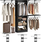 8FT Closet System with Shelves, 96'' Closet Organizer System with 3 Hanging Rods, Wall Mount Bedroom Wardrobe Walk-in Closet, Adjustable Cloth Garment Rack from 5 to 8FT (Cut to Fit), Black