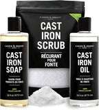 CARON & DOUCET – Ultimate Cast Iron Set PLUS: Seasoning Oil, Cleaning Soap & Restoring Scrub | 100% Plant-Based & Best for Cleaning Care, Washing, Restoring & Seasoning Skillets, Pans & Grills!