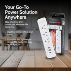 Precision Power Flat Plug Surge Protector Extension with 3 feet Cord – Compact Heavy Duty Power Strip & Flat Plug with 3 AC Outlets, 3 USB Ports for Home and Office