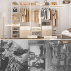 Aheaplus 8FT Closet Organizer Systems with 6-Drawers, 96'' Wood Closet Organizer with Storage for Walk in Closets, Clothing Rack Wardrobe Closet Garment Rack for Hanging Clothes, Bedroom, White Oak