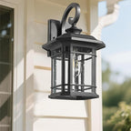 Exterior Wall Sconce, Outdoor Waterproof Wall Mount Light Fixture, E26 Socket Anti-Rust Matte Black Finish Outdoor Lighting Fixture,Outside Lantern Lamp with Seeded Glass (Black, 15.96 Inch Height)