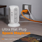 TESSAN Tower Power Strip with Individual Switches, Surge Protector with 12 Outlets, 5 USB Ports(2 USB C), Flat Extension Cord 10 Ft, Flat Plug, Charging Station for Multiple Devices, for Office, Dorm