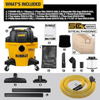 DEWALT 6-Gallon STEALTHSONIC Ultra Quiet Poly Shop Vacuum Wet and Dry, 5 Peak HP Noise Reduction Wet/Dry Vac for Jobsite, Workshop, and Garage, DXV06P-QTB