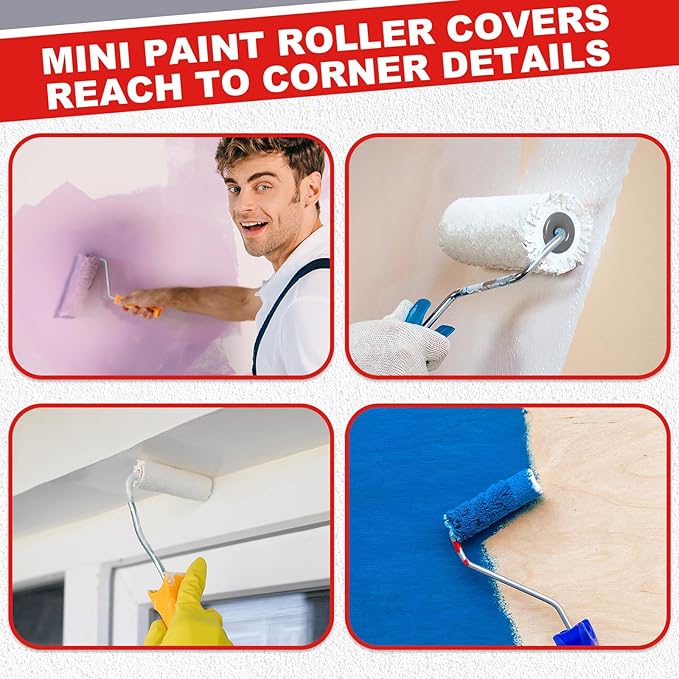Leumoi 100 Pcs Paint Roller Covers 1/2 x 4 Inch Microfiber Paint Roller Covers Paint Brush Cover Small Roller Nap Mini House Painting Supplies for Painting Wall DIY Household Tool (Red Grey)