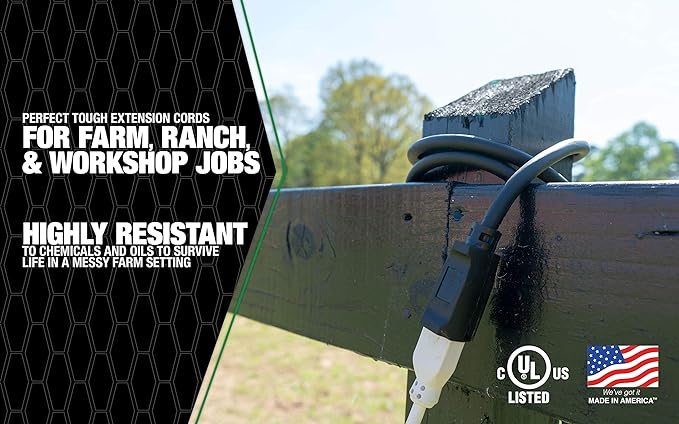 Southwire AgriPro 10/3 Gauge Black Outdoor Extension Cord - Extra Heavy Duty All-Copper Wire - UL Listed - Highly Resistant to Chemicals & Oils - 100 Feet