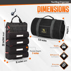 Roll up tool bag organizer with Carabiners - 4 Large Oversized Pockets with Labels-Tool roll bag organizer - Canvas foldable tool Bag organizer | Tool organizer bag for Mechanic, Electrician & more